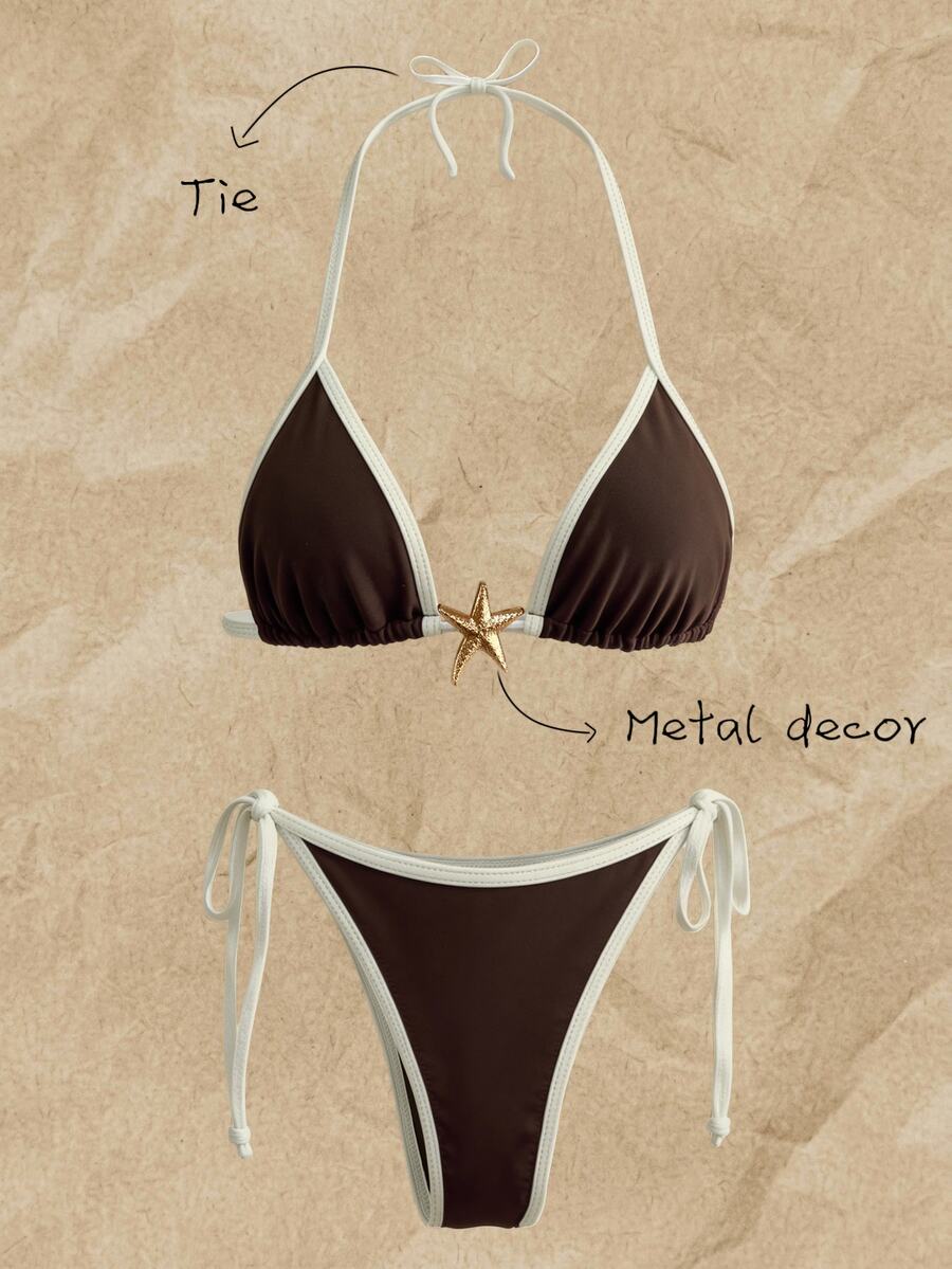 SHEIN Swim 2pcs/Set Women's Leopard Print Spaghetti Strap And Side Tie Sexy Bikini Set, Summer - Multicolor - View 1