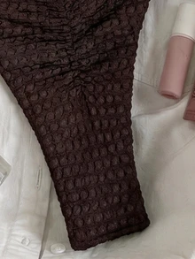 SHEIN Swim Women's Spring/Summer Jacquard Fabric Beaded Halter Bikini Set Beach Party Brown Stripe Sexy Tropical - Brown - View 6
