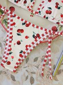 SHEIN Swim Women's Random Cherry Print Halter Bikini Set, Spring/Summer Beach Party White Cute Sexy - Multicolor - View 6