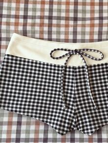 Elavelle Women's Spring/Summer Random Print High Waist Bow Bikini Bottoms Beach Party Black And White 70s Retro Casual - Multicolor - View 5