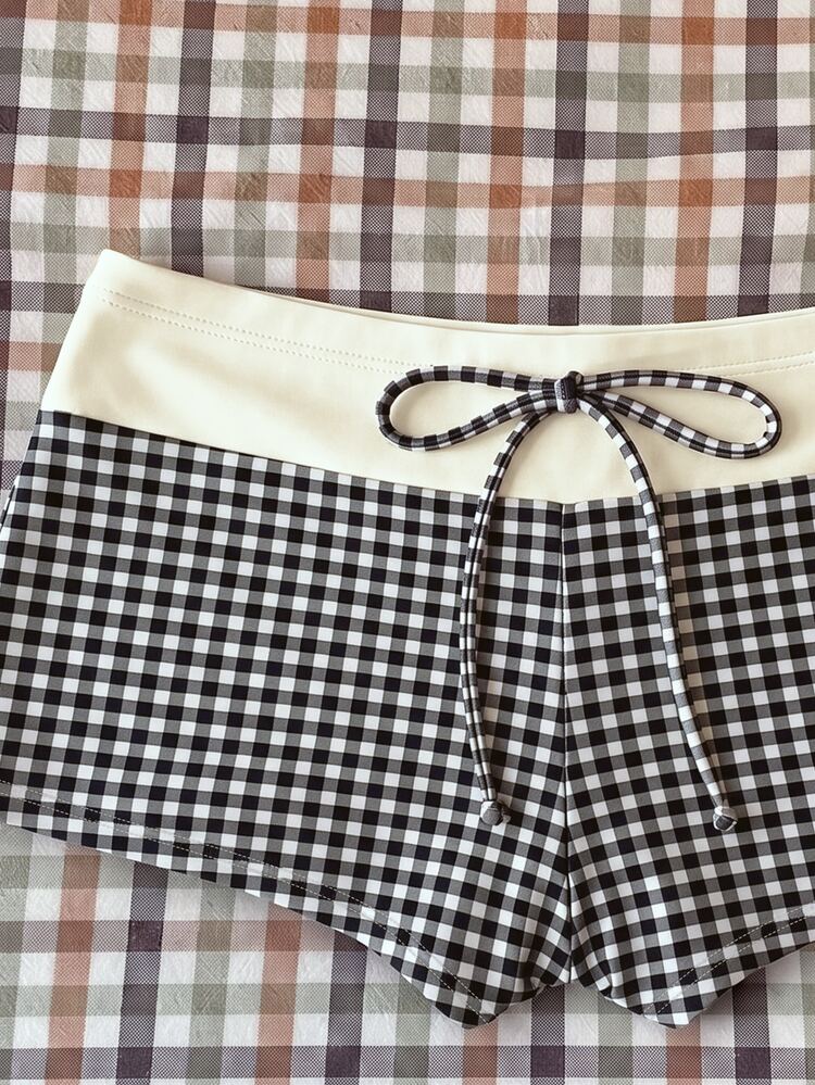 Elavelle Women's Spring/Summer Random Print High Waist Bow Bikini Bottoms Beach Party Black And White 70s Retro Casual - Multicolor - View 5