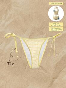 SHEIN Swim Women's Jacquard Fabric Side Tie Bikini Bottom, Spring/Summer - Yellow - View 1