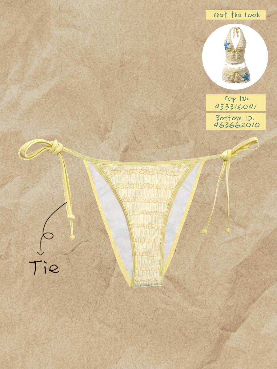 SHEIN Swim Women's Jacquard Fabric Side Tie Bikini Bottom, Spring/Summer - Yellow - View 1
