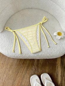 SHEIN Swim Women's Jacquard Fabric Side Tie Bikini Bottom, Spring/Summer - Yellow - View 2