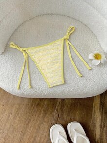 SHEIN Swim Women's Jacquard Fabric Side Tie Bikini Bottom, Spring/Summer - Yellow - View 3