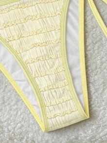 SHEIN Swim Women's Jacquard Fabric Side Tie Bikini Bottom, Spring/Summer - Yellow - View 5