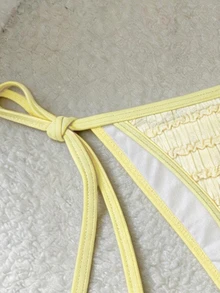 SHEIN Swim Women's Jacquard Fabric Side Tie Bikini Bottom, Spring/Summer - Yellow - View 4