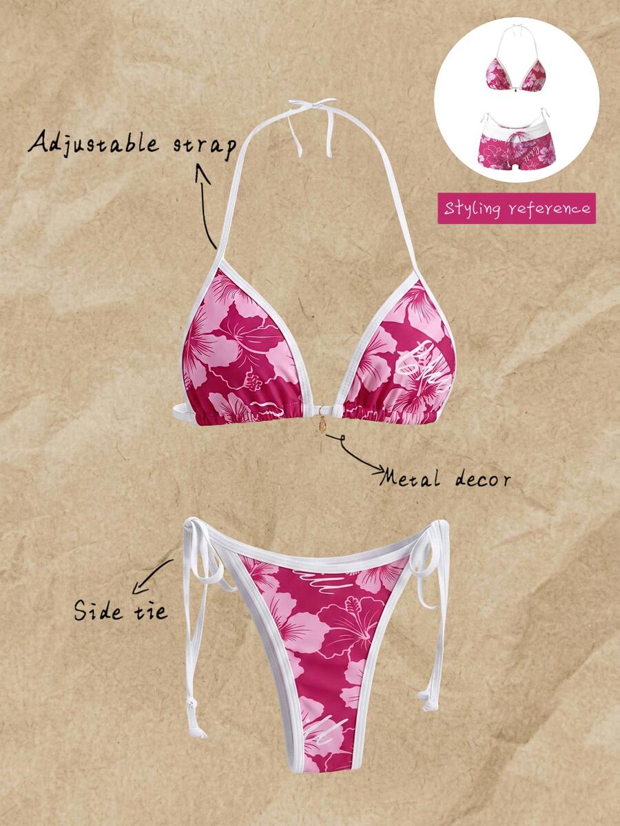SHEIN Swim 2pcs Women's Summer Leopard Print Spaghetti Strap & Side Tie Sexy Bikini Set - Multicolor - View 1