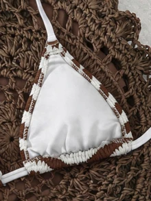 SHEIN Swim Women's Spring/Summer Jacquard Fabric Halter Tie Bikini Top Elegant - Multicolor - View 6