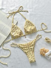 SHEIN Swim Spring Break Women Polka Dot Random Print Metallic Decor Spaghetti Strap Sexy Bikini Beachwear Set For Ladies For Summer Beach Vacation - Multicolor - View 2