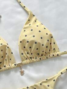 SHEIN Swim Spring Break Women Polka Dot Random Print Metallic Decor Spaghetti Strap Sexy Bikini Beachwear Set For Ladies For Summer Beach Vacation - Multicolor - View 5