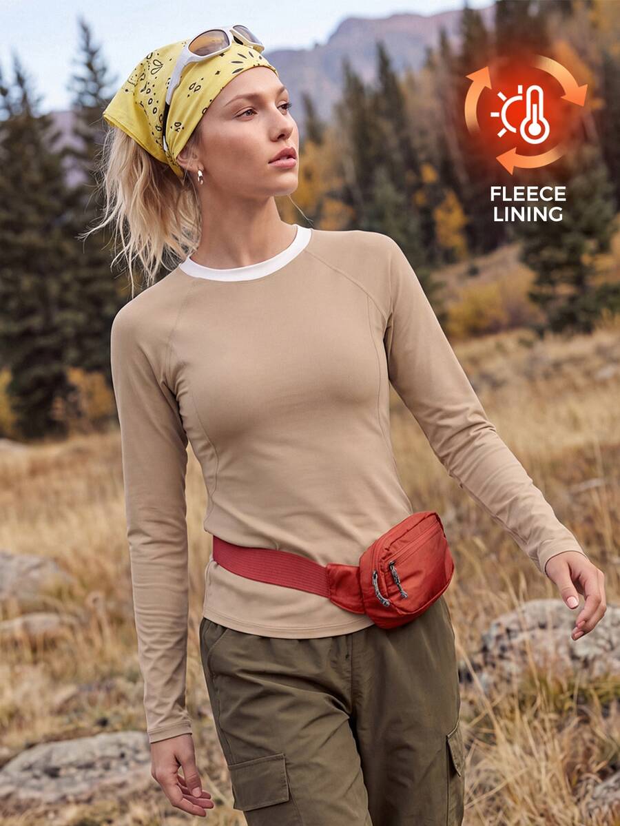 In My Nature Kaos Outdoor Kasual Serbaguna Slim Fit dengan Desain Colorblock untuk Wanita - Khaki - View 1