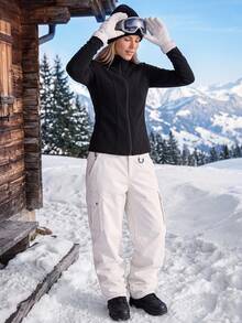 In My Nature Women's Solid Color Stand Collar Zipper Casual Daily Long Sleeve Outdoor Fleece Jacket - Black - View 5