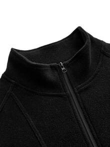 In My Nature Women's Solid Color Stand Collar Zipper Casual Daily Long Sleeve Outdoor Fleece Jacket - Black - View 10