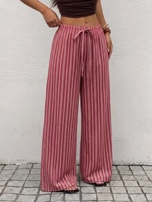 Rivivi Celana Jeans Denim Longgar Motif Garis-garis Kasual Gaya Boho Ukuran Plus untuk Wanita, Cocok untuk Acara Formal dan Musim Panas Warna Pink - MultiWarna - View 4