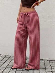 Rivivi Celana Jeans Denim Longgar Motif Garis-garis Kasual Gaya Boho Ukuran Plus untuk Wanita, Cocok untuk Acara Formal dan Musim Panas Warna Pink - MultiWarna - View 7
