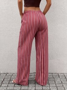 Rivivi Celana Jeans Denim Longgar Motif Garis-garis Kasual Gaya Boho Ukuran Plus untuk Wanita, Cocok untuk Acara Formal dan Musim Panas Warna Pink - MultiWarna - View 2
