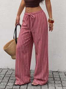 Rivivi Celana Jeans Denim Longgar Motif Garis-garis Kasual Gaya Boho Ukuran Plus untuk Wanita, Cocok untuk Acara Formal dan Musim Panas Warna Pink - MultiWarna - View 6