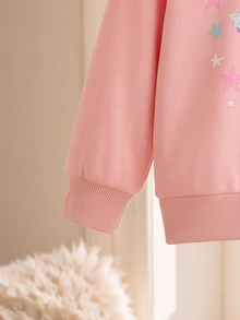 SHEIN Young Girl Letter Cartoon Pattern Long Sleeve Sweatshirt And Sweatpants Casual Daily 2-Piece Set - Pink - View 9
