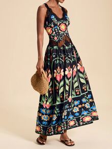 Travachic Women's Fashion Floral Print Lace Patchwork Dress - Multicolor - View 7