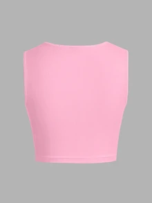 Slaydiva Pink Casual Minimalist Solid Color Versatile Women Square Neck Short Camisole Top, Suitable For Summer Back To School - Pink - View 4