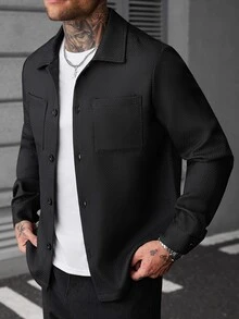 SLATEMANN Men's Long Sleeve Jacquard Shacket, Goth - Black - View 6