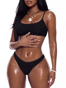 Swim Basics Women Bikini Sets Smock Plain Lucu - Hitam - View 1