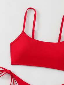 Swim Basics Bikinis de unicolor simples para vacaciones, playa y verano 2025 - Rojo - Ver 6