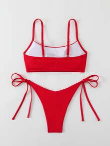 Swim Basics Bikinis de unicolor simples para vacaciones, playa y verano 2025 - Rojo - Ver 3