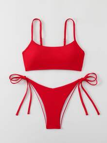 Swim Basics Bikinis de unicolor simples para vacaciones, playa y verano 2025 - Rojo - Ver 5