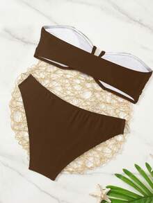 Swim Basics Solid Color Bikini Set For Beach Vacation Push Up Swimwear Push Up Swimsuits For Woman Bikinis Set For Women - Coffee Brown - View 3