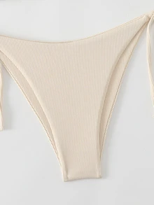 Swim Basics 泳衣套装，三角杯，丁字裤，简约时尚，适合夏季海滩度假的日常休闲穿着 - 米色 - 查看 6