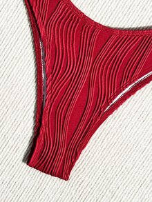 Swim Basics 2-Piece Women Summer Beach Solid Textured Sexy Bikini Swimwear Set, Push-Up, With Underwire - Burgundy - View 4