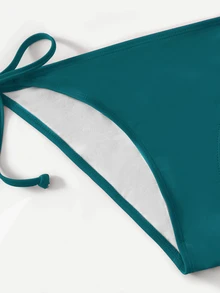 Swim Basics Conjunto de bikini de dos piezas para mujer de unicolor con tirantes al cuello simple y de moda para vacaciones, playa de verano - Agua verde azul - Ver 4