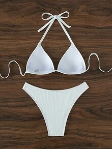 Swim Basics Summer Beach Solid Push Up Bikini Set - White - View 4