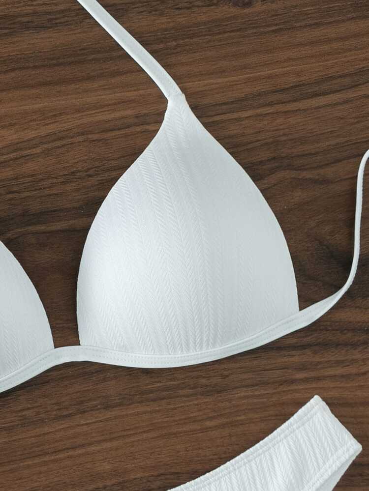 Swim Basics Summer Beach Solid Push Up Bikini Set - White - View 4