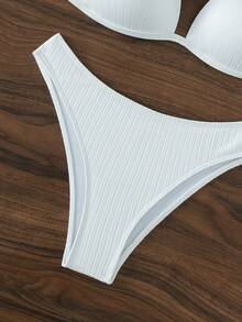 Swim Basics Summer Beach Solid Push Up Bikini Set - White - View 6