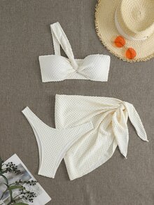 Oceva Women's Solid Color Strapless Bikini Top & Bottom Swimwear Set Summer - Apricot - View 3