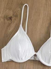 Swim Basics Conjunto de bikini con aros liso para la playa de verano - Blanco - Ver 4