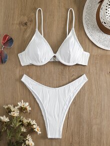 Swim Basics Conjunto de bikini con aros liso para la playa de verano - Blanco - Ver 1
