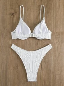 Swim Basics Conjunto de bikini con aros liso para la playa de verano - Blanco - Ver 3