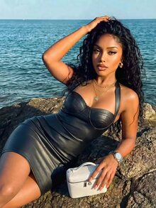 Slaydiva Women's Summer Fashion Sexy Backless Halter Mini Dress - Black - View 8