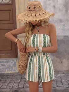 Brillora Women's Loose Printed Halter Jumpsuit, Suitable For Spring/Summer Vacation - Green - View 1