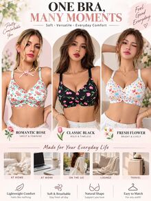 SHEIN 3 قطع مجموعة ملابس داخلية نسائية مريحة مطبوعة بدون درزات - متعدد الألوان - مشاهدة 7