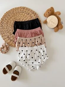 SHEIN 4pcs Baby Girl Knitted Casual Solid Color Elastic Waist Triangle Briefs - Multicolor - View 5