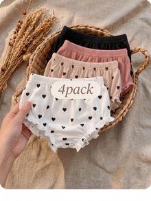 SHEIN 4pcs Baby Girl Knitted Casual Solid Color Elastic Waist Triangle Briefs - Multicolor - View 2