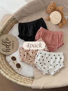 SHEIN 4pcs Baby Girl Knitted Casual Solid Color Elastic Waist Triangle Briefs - Multicolor - View 3