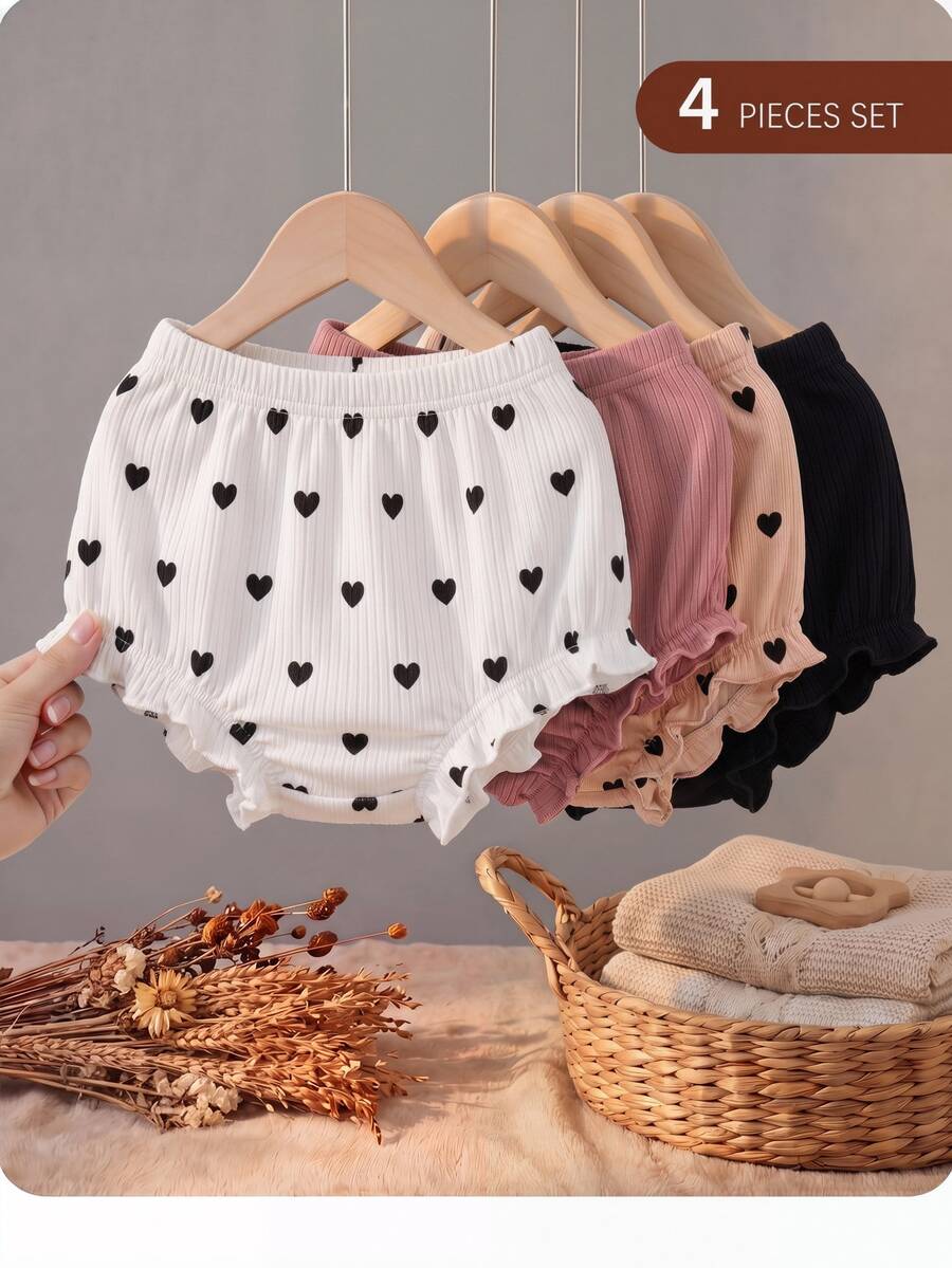 SHEIN 4pcs Baby Girl Knitted Casual Solid Color Elastic Waist Triangle Briefs - Multicolor - View 1