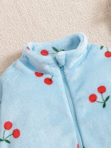 Elladie kids 女童甜美可愛蝴蝶結毛絨拉鍊夾克外套，適合日常休閒外出，秋冬款蝴蝶結夾克 - 藍色 - 查看 5