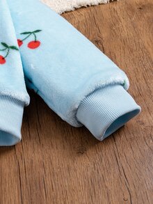 Elladie kids 女童甜美可愛蝴蝶結毛絨拉鍊夾克外套，適合日常休閒外出，秋冬款蝴蝶結夾克 - 藍色 - 查看 6